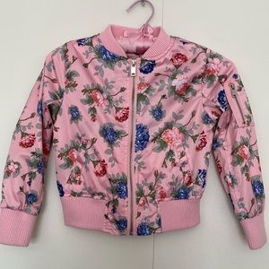 Urban Republic Floral Girls Bomber Jacket Size 5/6 Zip Closure Pink Blue
